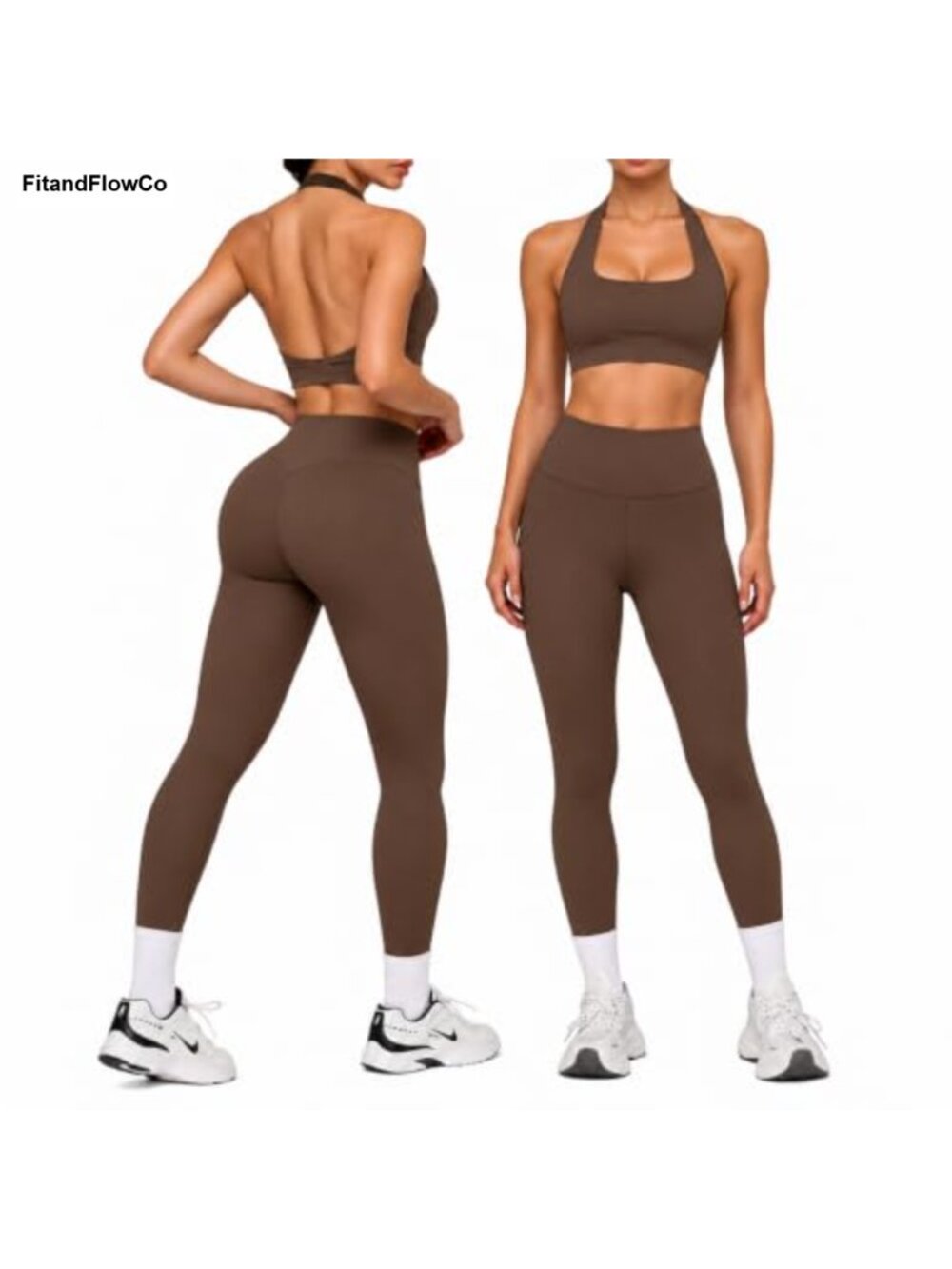 2 Piece Workout Set Halter Sports Bra High Waisted Leggings Nylon Blend